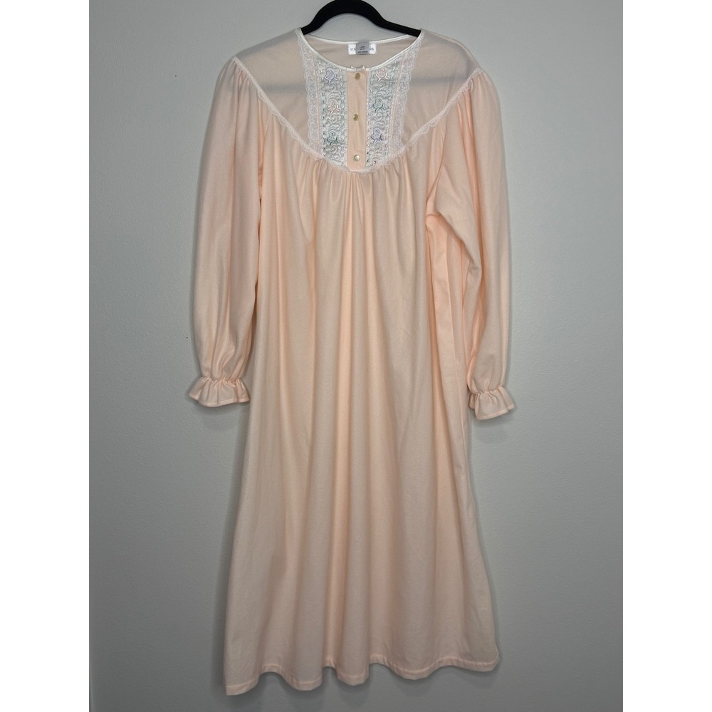 Vintage Fundamentals Sears Peach‎ Lace Floral Embroidered Nightgown Large